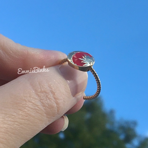 New Gold Dipped Red Enamel Sun & Moon Textured Cuff Ring / Red & Gold Boho Vibes - Picture 12 of 15